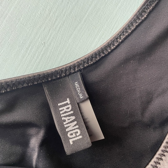 TRIANGL Shiny Black Bikini Set - Size Small (top) & Medium (bottom) - Picture 2 of 4